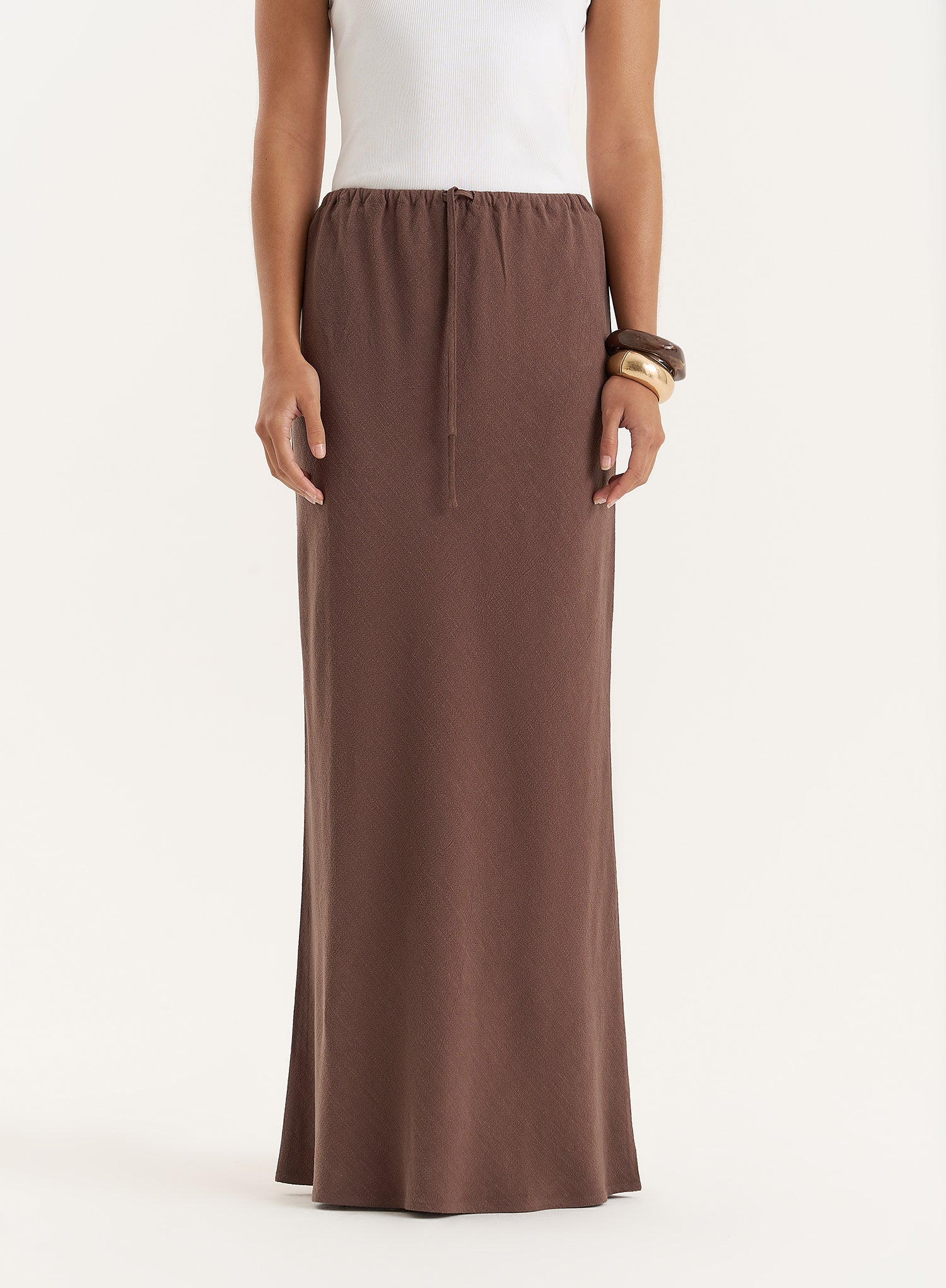 Chocolate Linen Blend Maxi Skirt